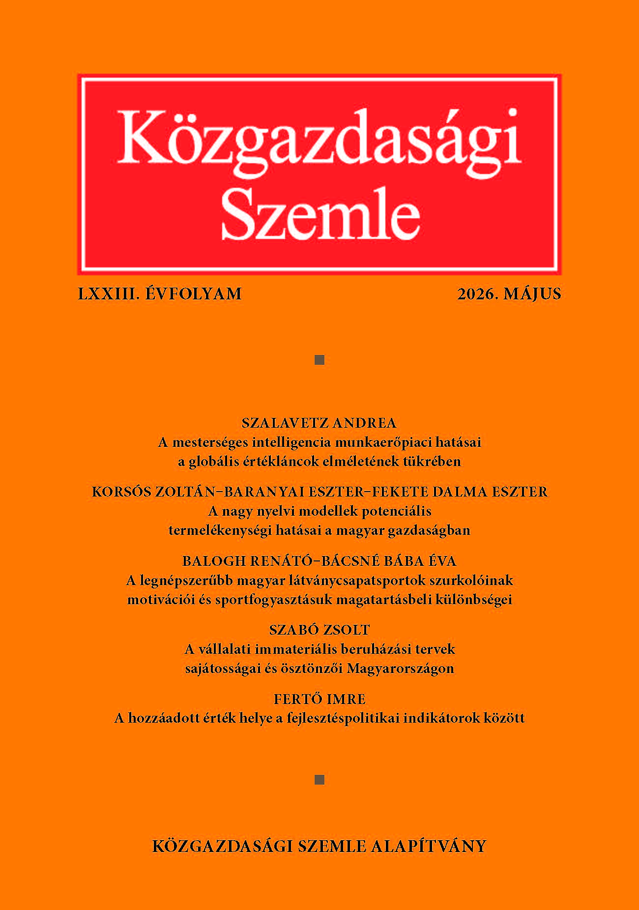 Közgazdasági Szemle, 2026. május
